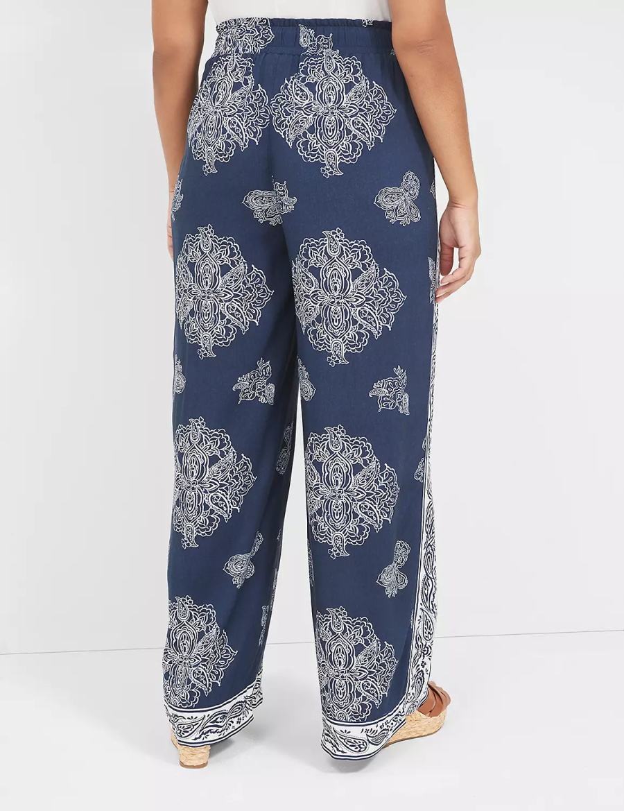 Lane Bryant Pull-On Paperbag Wide Leg Broek Dames Donkerblauw | PUU372WQ