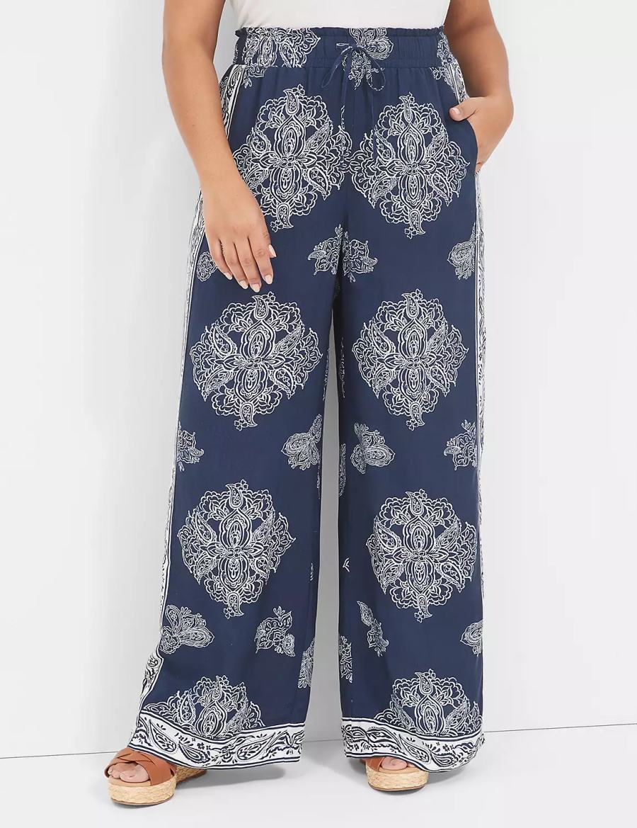 Lane Bryant Pull-On Paperbag Wide Leg Broek Dames Donkerblauw | PUU372WQ