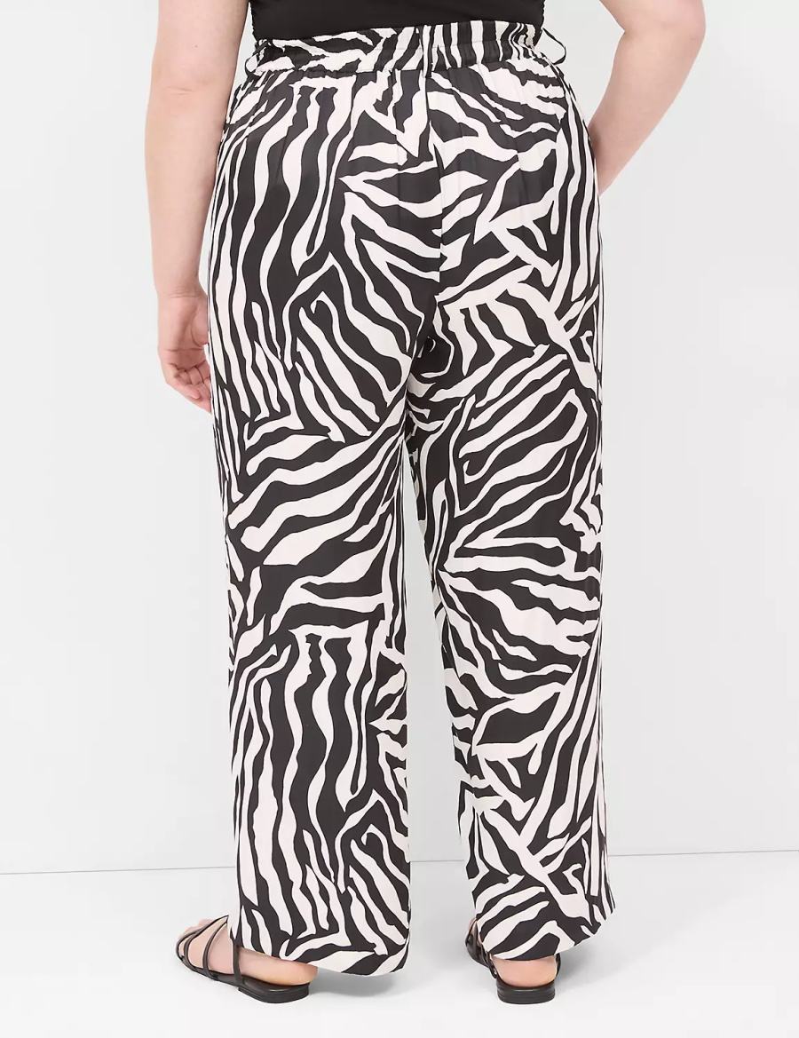 Lane Bryant Pull-On Satin Wide Leg Broek Dames Wit Zwart | BYV8471KS