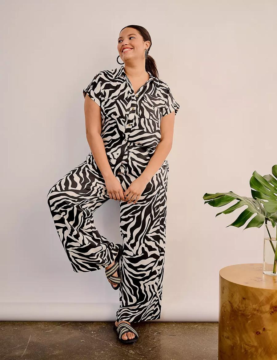 Lane Bryant Pull-On Satin Wide Leg Broek Dames Wit Zwart | BYV8471KS