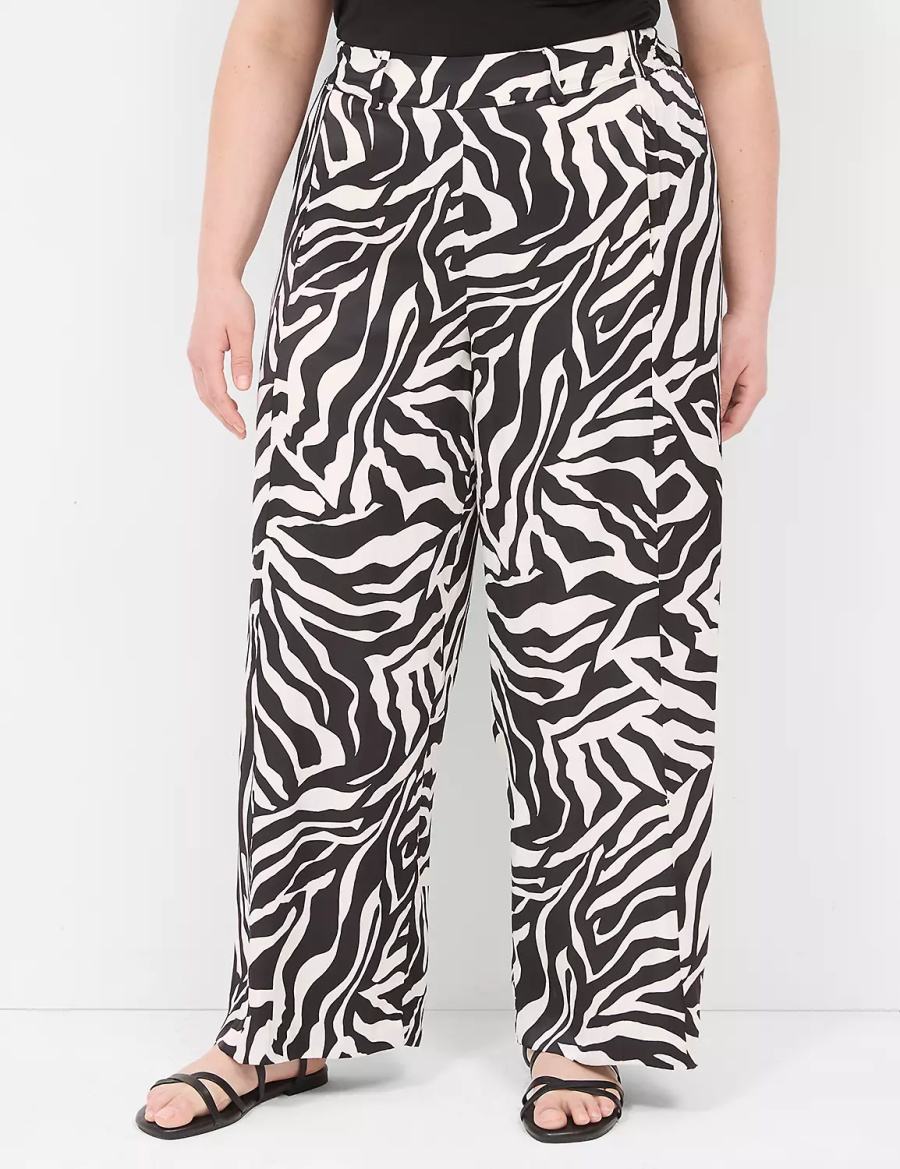 Lane Bryant Pull-On Satin Wide Leg Broek Dames Wit Zwart | BYV8471KS