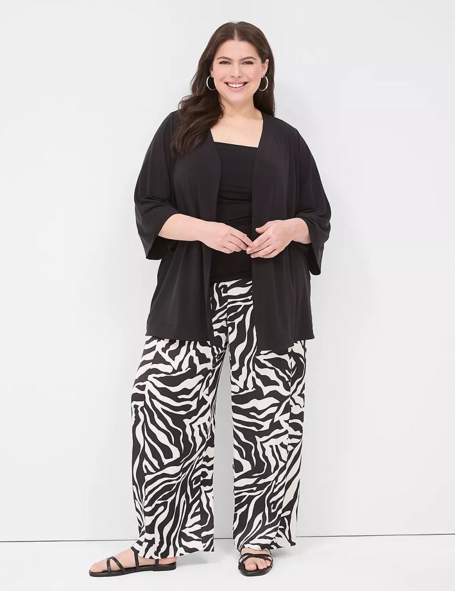 Lane Bryant Pull-On Satin Wide Leg Broek Dames Wit Zwart | BYV8471KS