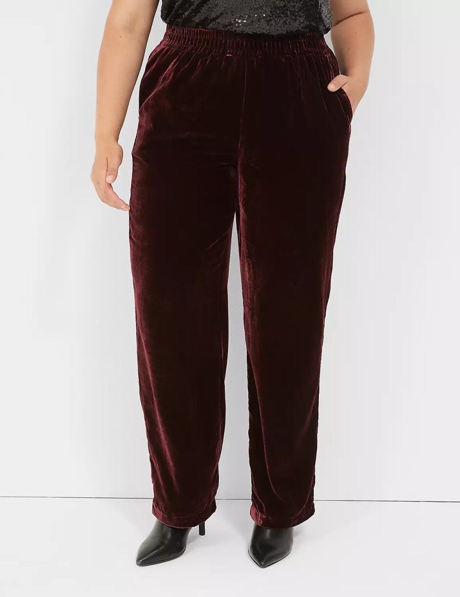 Lane Bryant Pull-On Velvet Straight Leg Broek Dames Bordeaux | TQB6810HQ