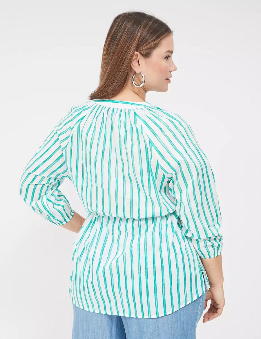 Lane Bryant Relaxed 3/4-Sleeve Button-Front Tunic Overhemd Dames Groen Strepen | PUL4852HA