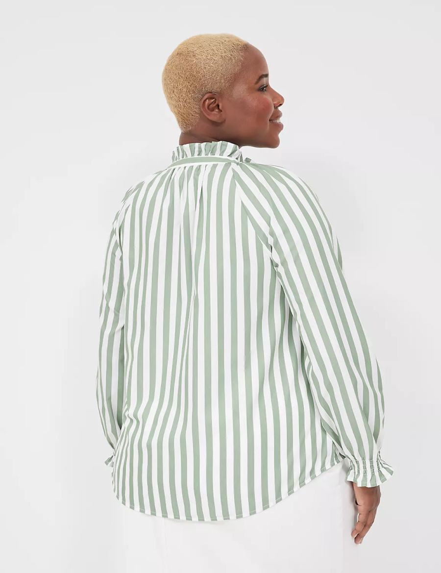 Lane Bryant Relaxed Button-Front Blouse Dames Groen Strepen | DHI2958BO