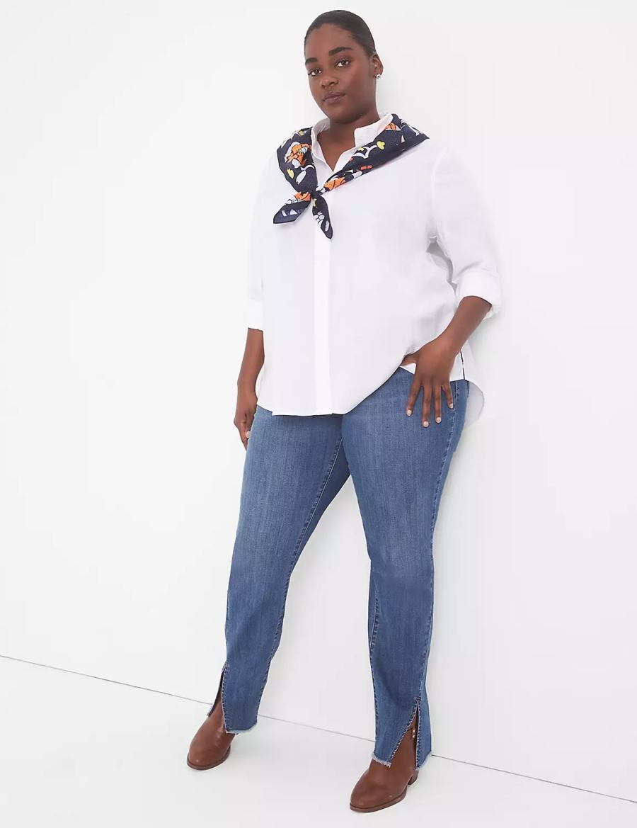 Lane Bryant Relaxed Button-Front Boyfriend Overhemd Dames Wit | UKY2218CJ