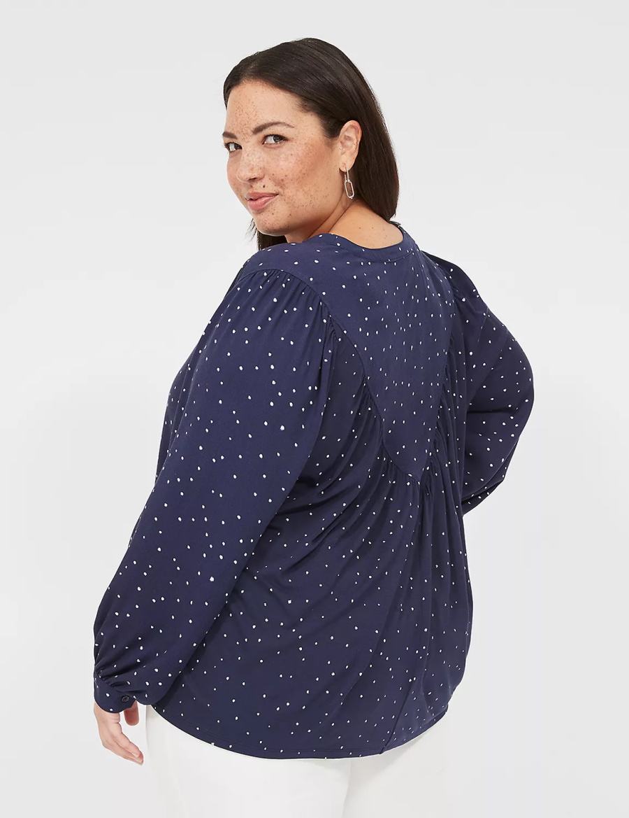 Lane Bryant Relaxed Button-Front Woven & Knit Top Overhemd Dames Donkerblauw | VDQ6441WW