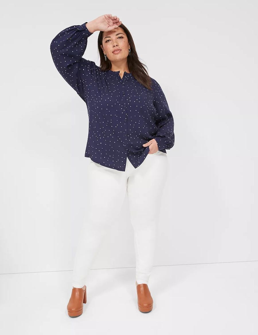 Lane Bryant Relaxed Button-Front Woven & Knit Top Overhemd Dames Donkerblauw | VDQ6441WW