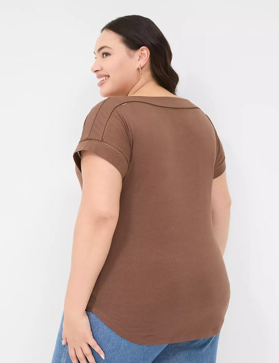 Lane Bryant Relaxed Cap-Sleeve Boatneck Top T-shirts Dames Bruin | SJA8521ST