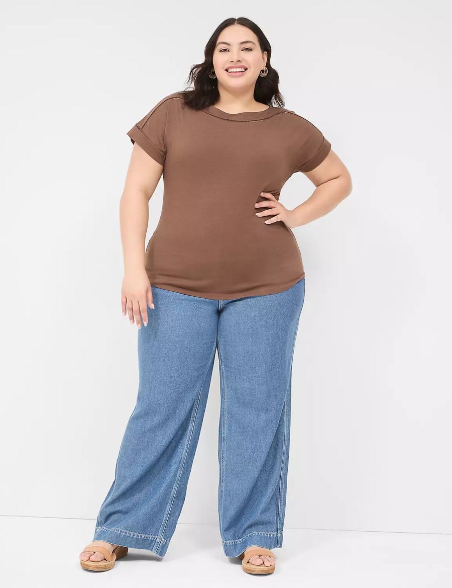 Lane Bryant Relaxed Cap-Sleeve Boatneck Top T-shirts Dames Bruin | SJA8521ST