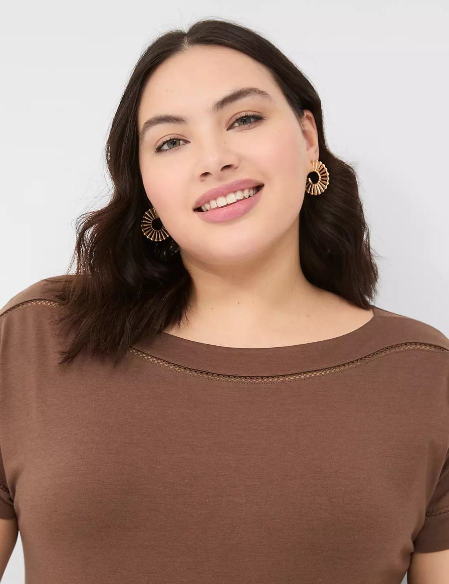 Lane Bryant Relaxed Cap-Sleeve Boatneck Top T-shirts Dames Bruin | SJA8521ST
