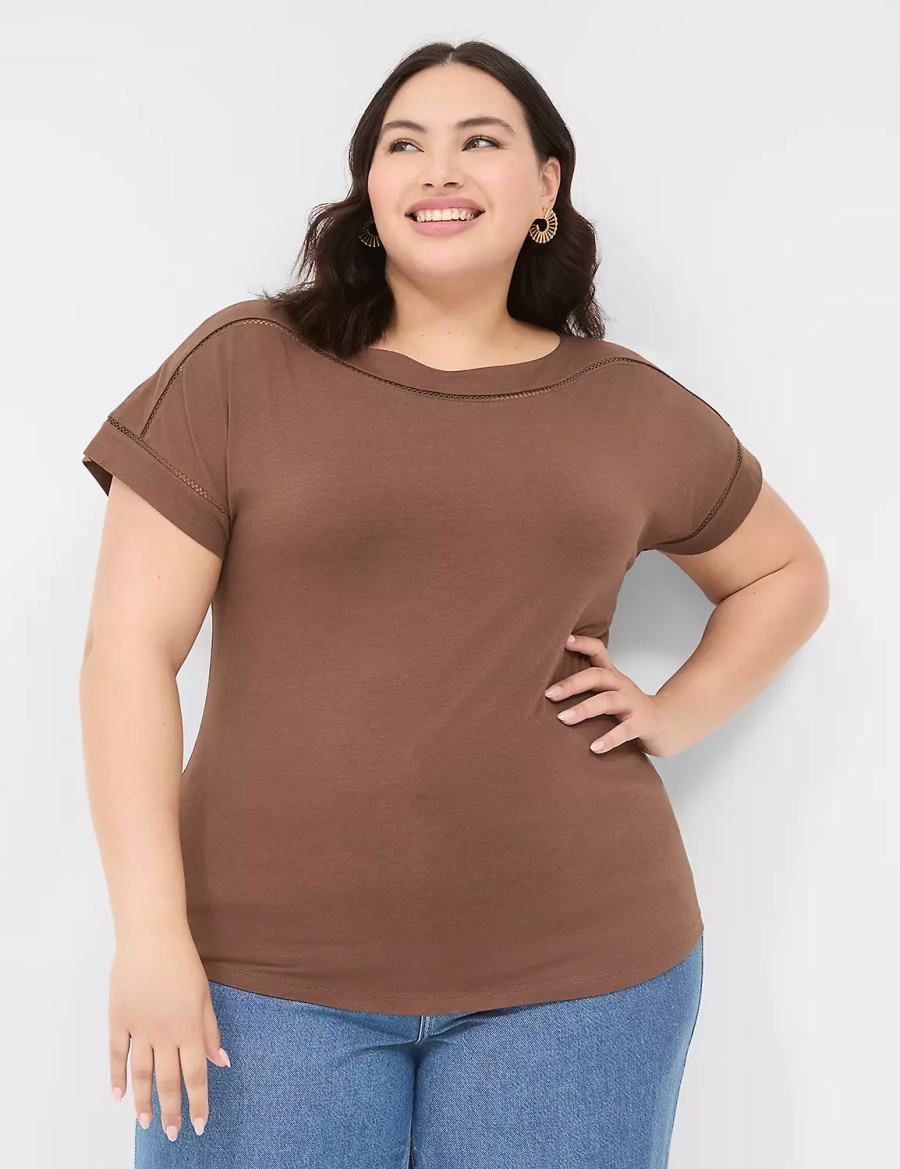 Lane Bryant Relaxed Cap-Sleeve Boatneck Top T-shirts Dames Bruin | SJA8521ST