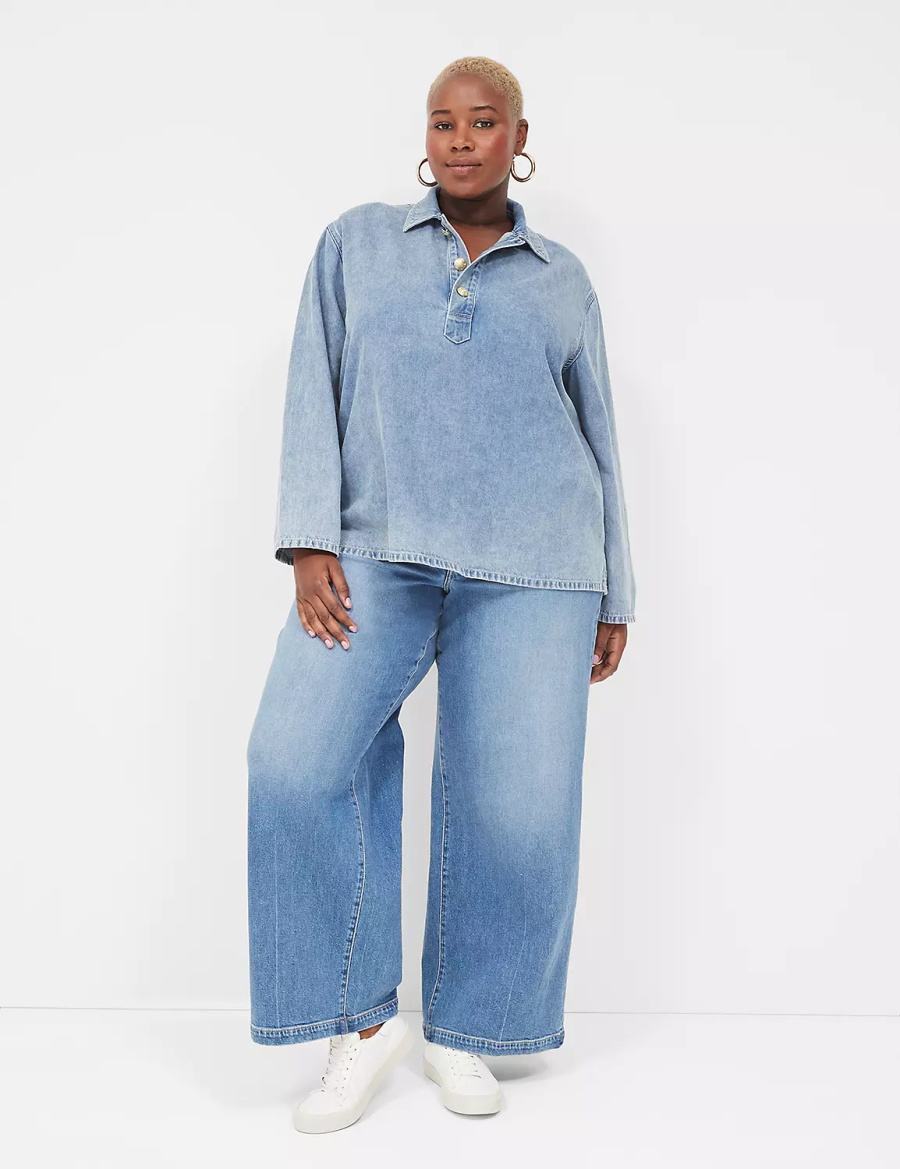 Lane Bryant Relaxed Collared Denim Popover Overhemd Dames Lichtblauw | SPY5958IT