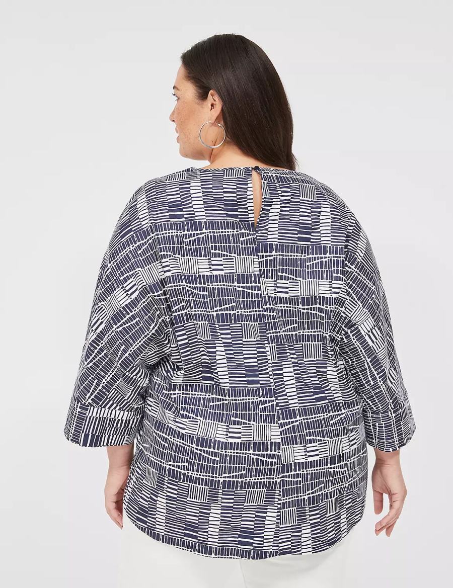Lane Bryant Relaxed Crew-Neck Popover Top Blouse Dames Donkerblauw Wit | NNR731IJ