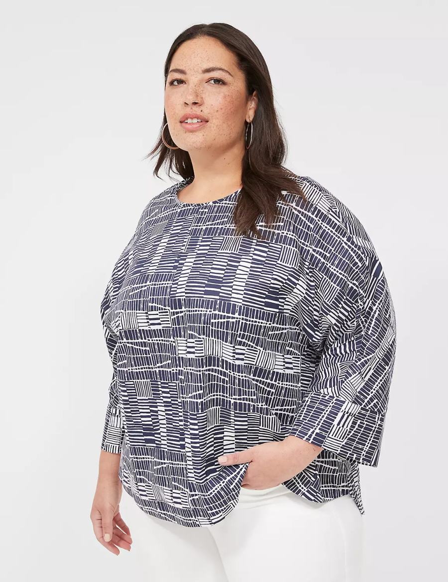 Lane Bryant Relaxed Crew-Neck Popover Top Blouse Dames Donkerblauw Wit | NNR731IJ