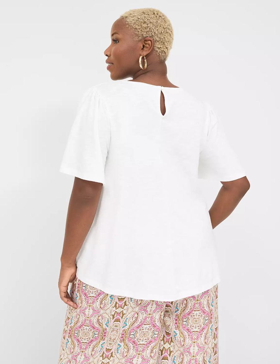 Lane Bryant Relaxed Crochet Crew-Neck Top T-shirts Dames Wit | LJZ1125XN