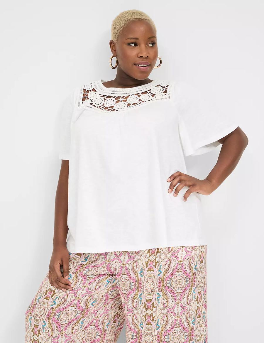 Lane Bryant Relaxed Crochet Crew-Neck Top T-shirts Dames Wit | LJZ1125XN