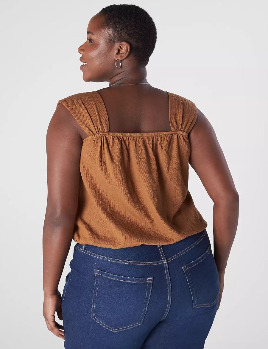 Lane Bryant Relaxed Crop Cap-Sleeve Square-Neck Top T-shirts Dames Bruin | QLU2685JK