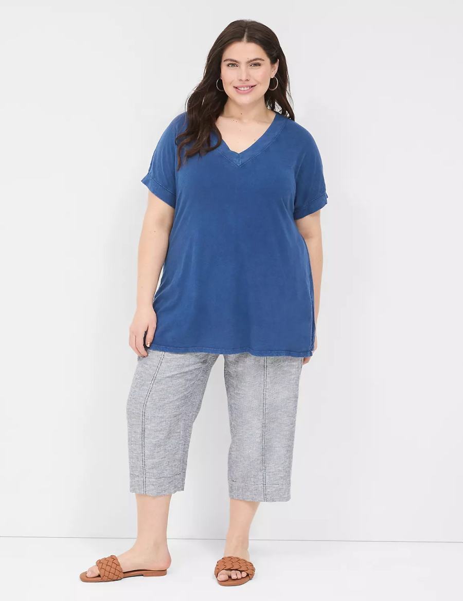 Lane Bryant Relaxed Easy V-Neck Tunic T-shirts Dames Donkerblauw | VZE7146UL