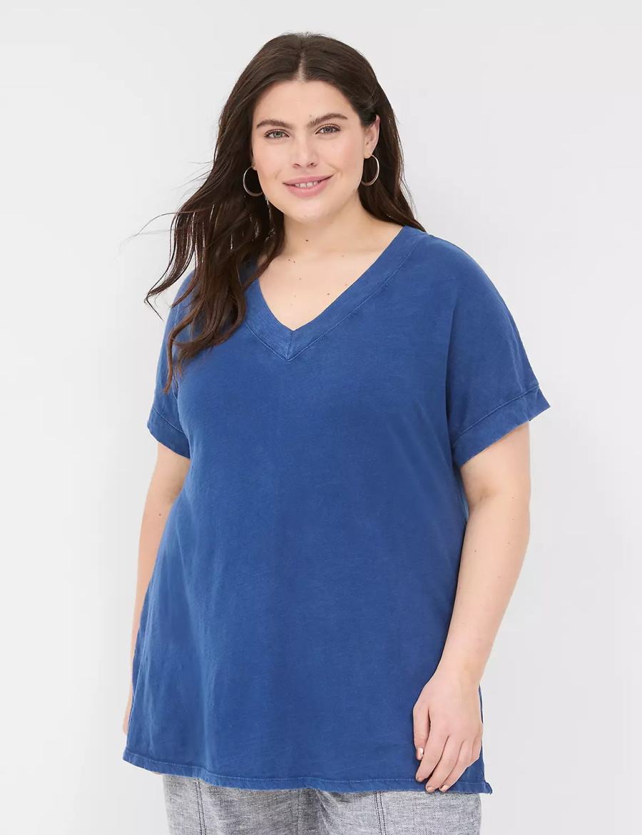 Lane Bryant Relaxed Easy V-Neck Tunic T-shirts Dames Donkerblauw | VZE7146UL