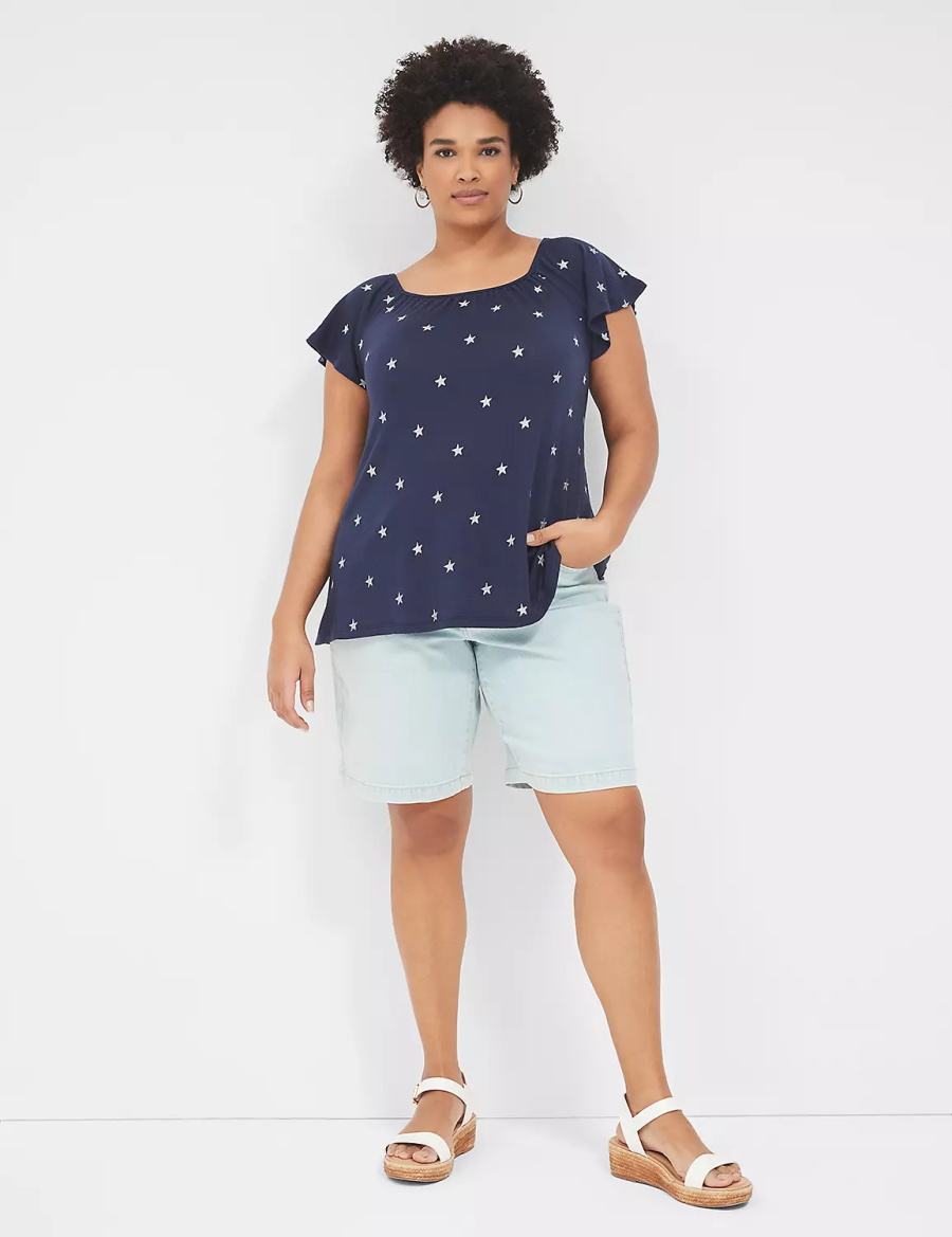 Lane Bryant Relaxed Gauze Flutter-Sleeve Top T-shirts Dames Zilver | TFC8198RB
