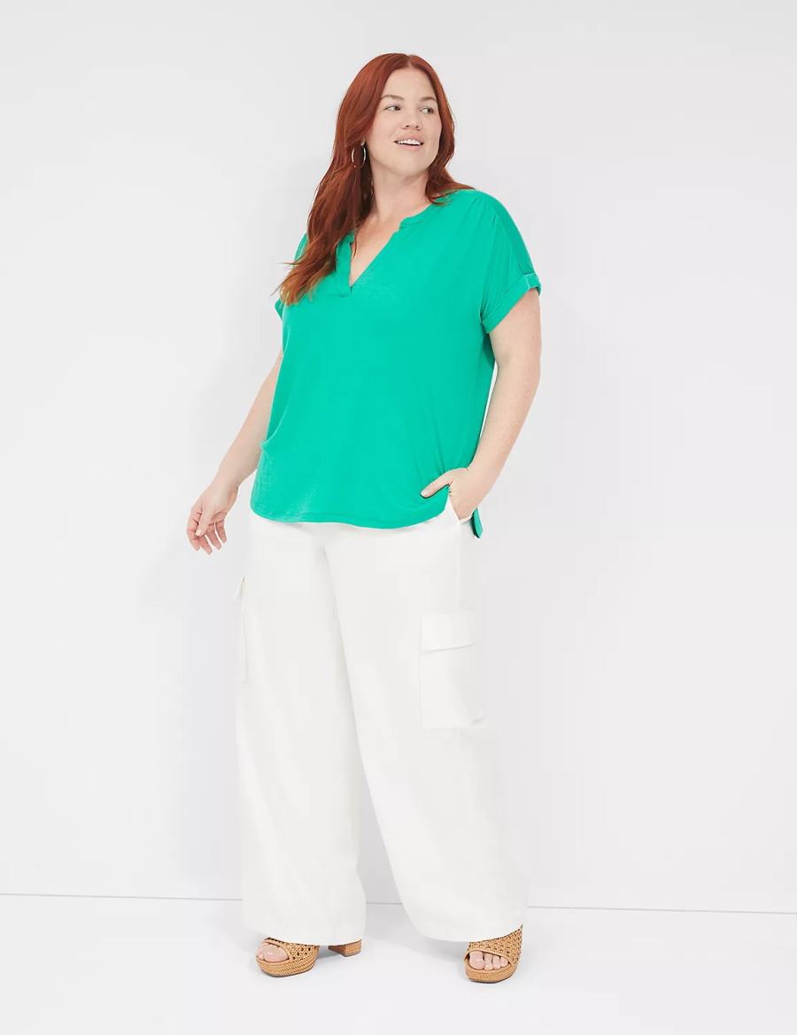 Lane Bryant Relaxed Gauze Notch-Neck Overhemd Dames Turquoise | EQQ799JV