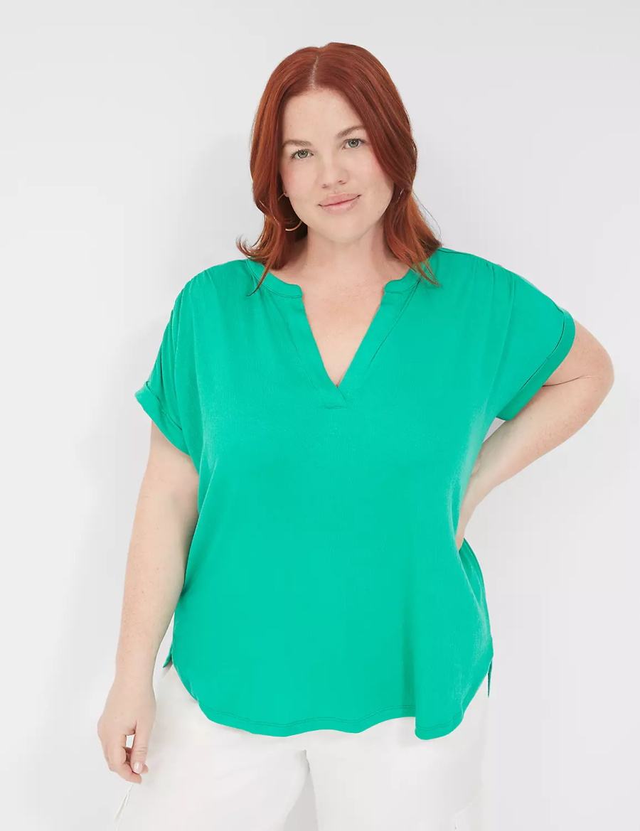 Lane Bryant Relaxed Gauze Notch-Neck Overhemd Dames Turquoise | EQQ799JV