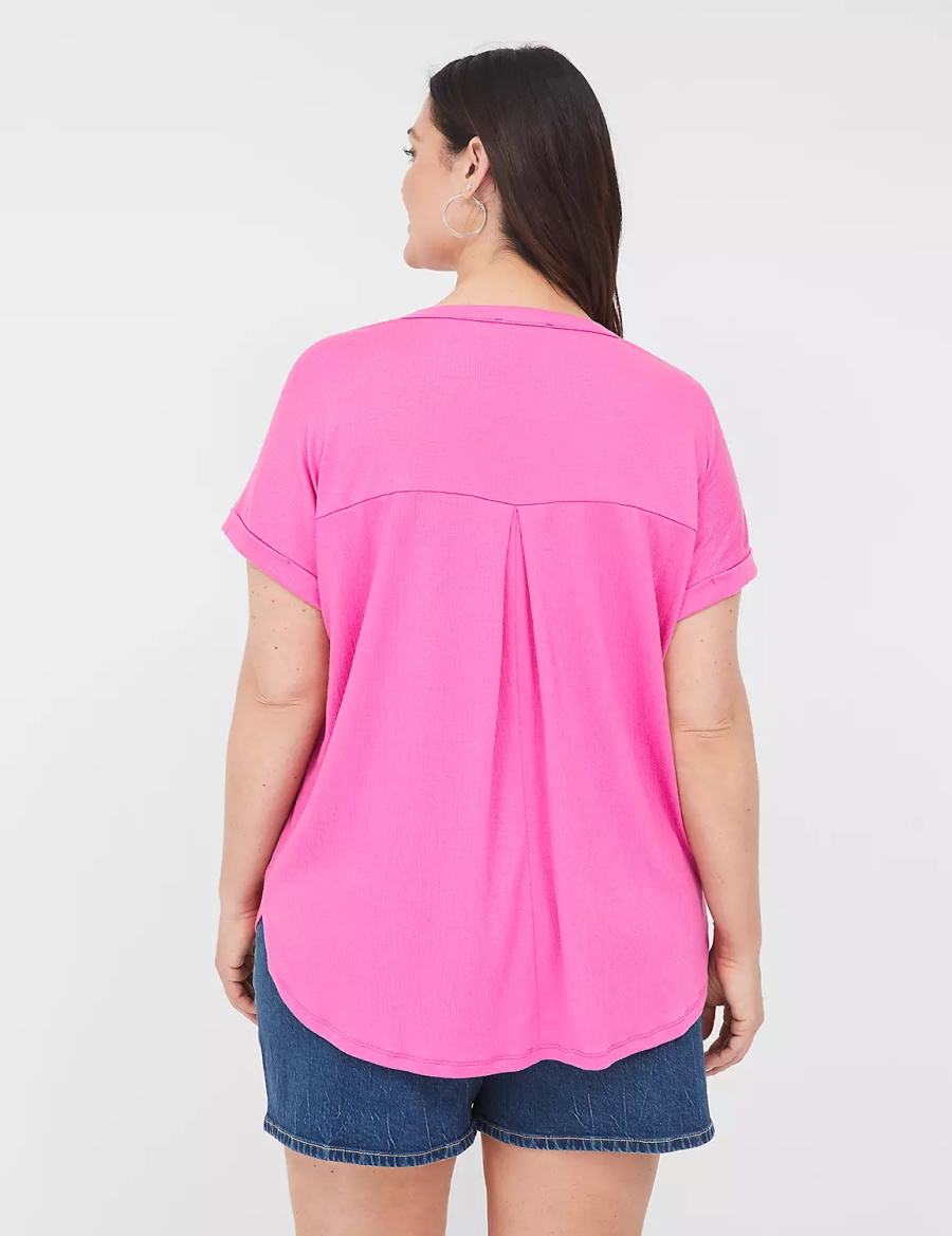 Lane Bryant Relaxed Gauze Notch-Neck Overhemd Dames Roze | KDH8922AK