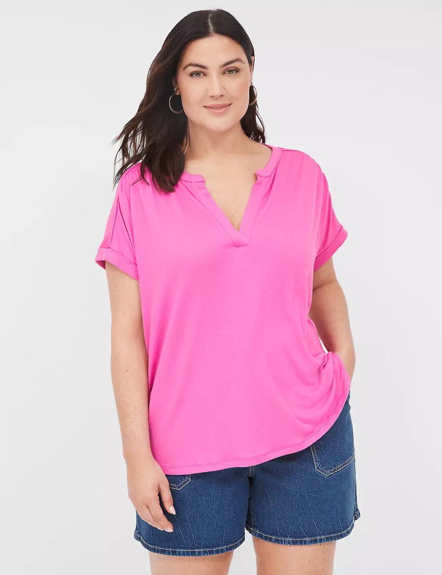 Lane Bryant Relaxed Gauze Notch-Neck Overhemd Dames Roze | KDH8922AK
