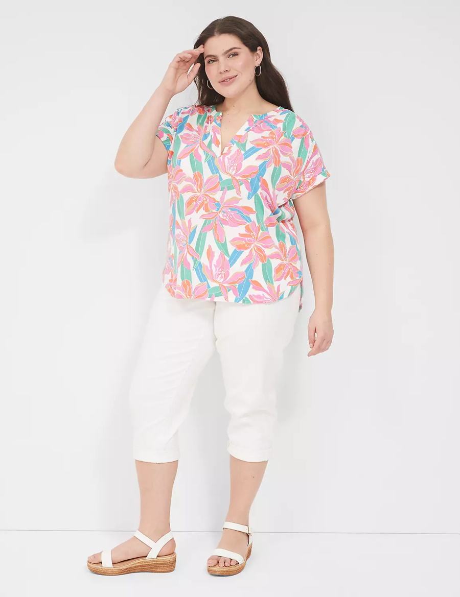 Lane Bryant Relaxed Gauze Notch-Neck Overhemd Dames Roze Blauw | DNA2628BJ