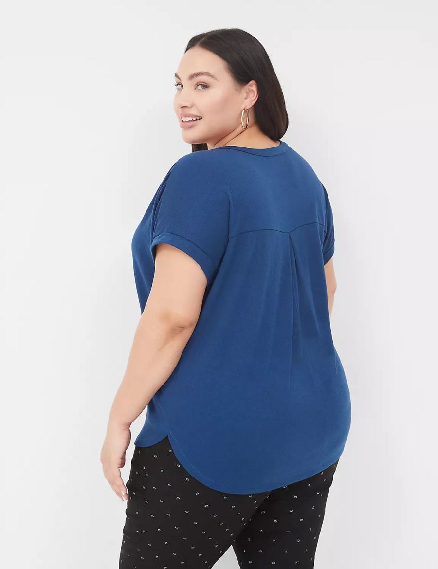 Lane Bryant Relaxed Gauze Notch-Neck Overhemd Dames Donkerblauw | SDI1533AV