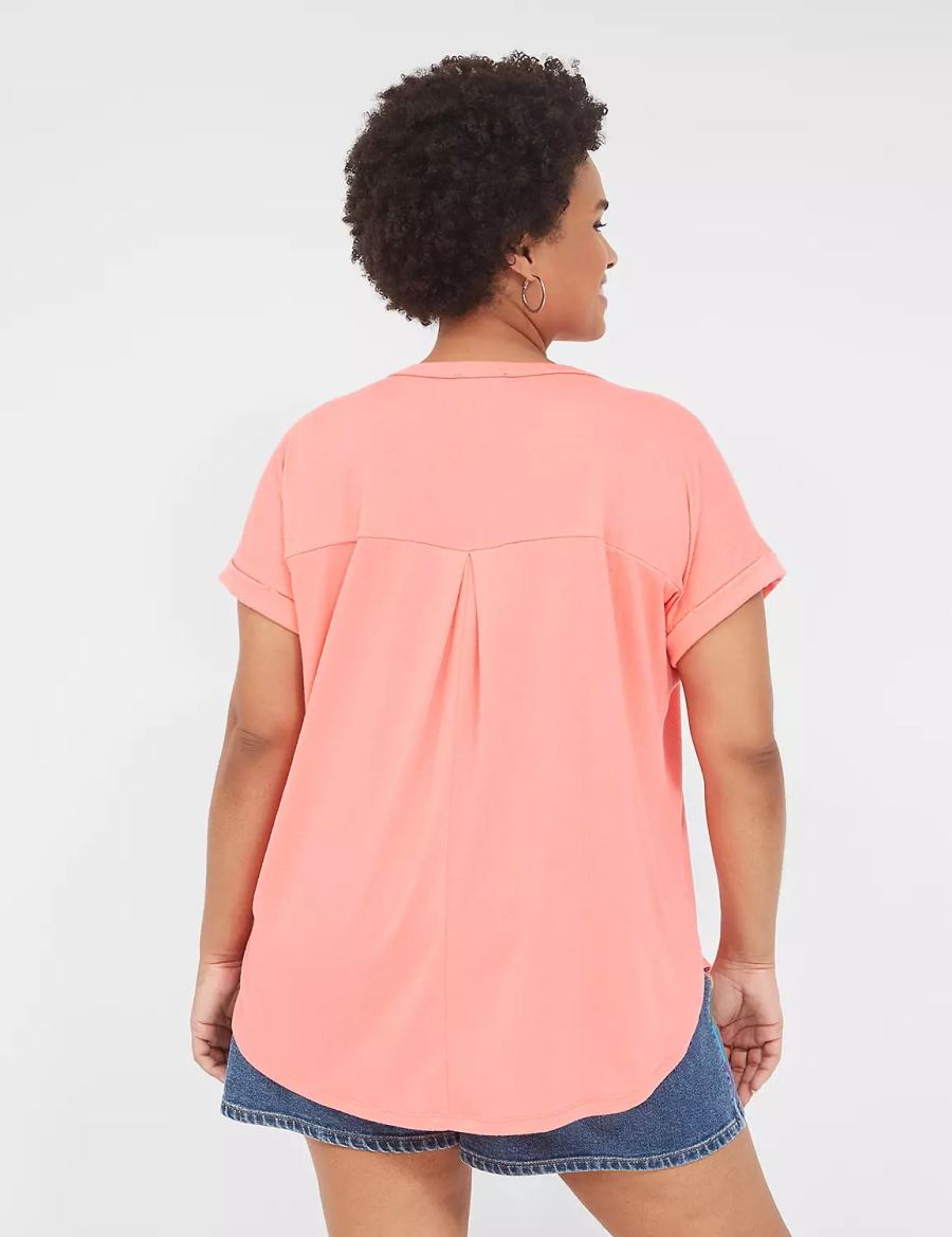 Lane Bryant Relaxed Gauze Notch-Neck Overhemd Dames Koraal | UND3586DJ