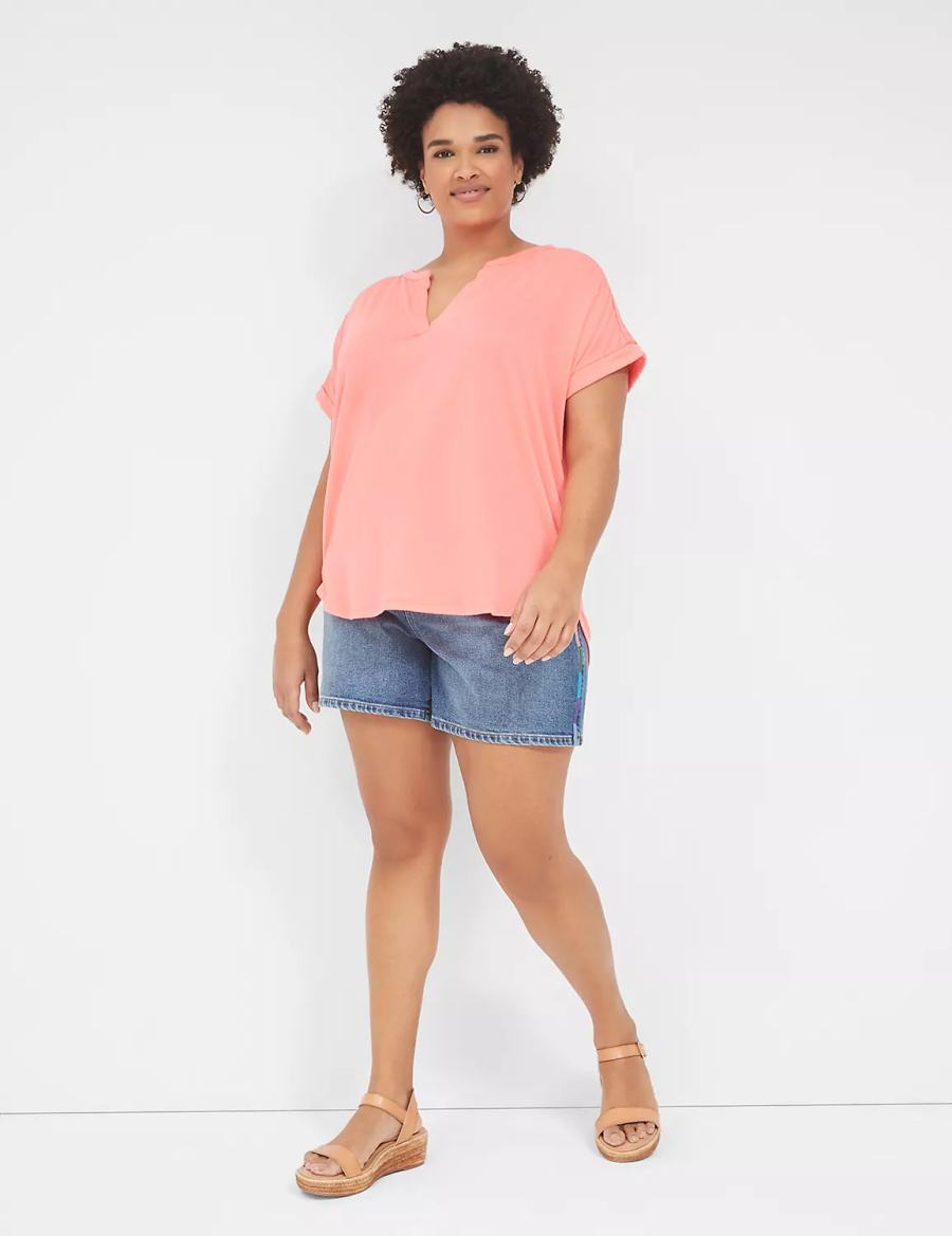 Lane Bryant Relaxed Gauze Notch-Neck Overhemd Dames Koraal | UND3586DJ