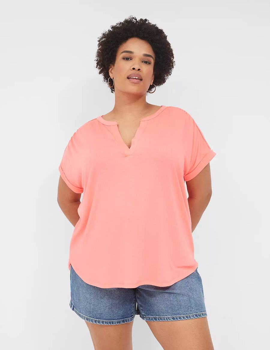 Lane Bryant Relaxed Gauze Notch-Neck Overhemd Dames Koraal | UND3586DJ