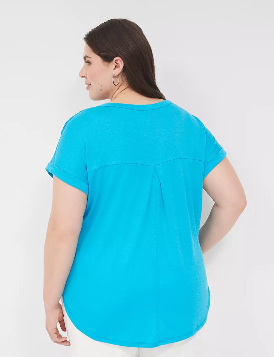 Lane Bryant Relaxed Gauze Notch-Neck Overhemd Dames Blauw | PFO5245BN