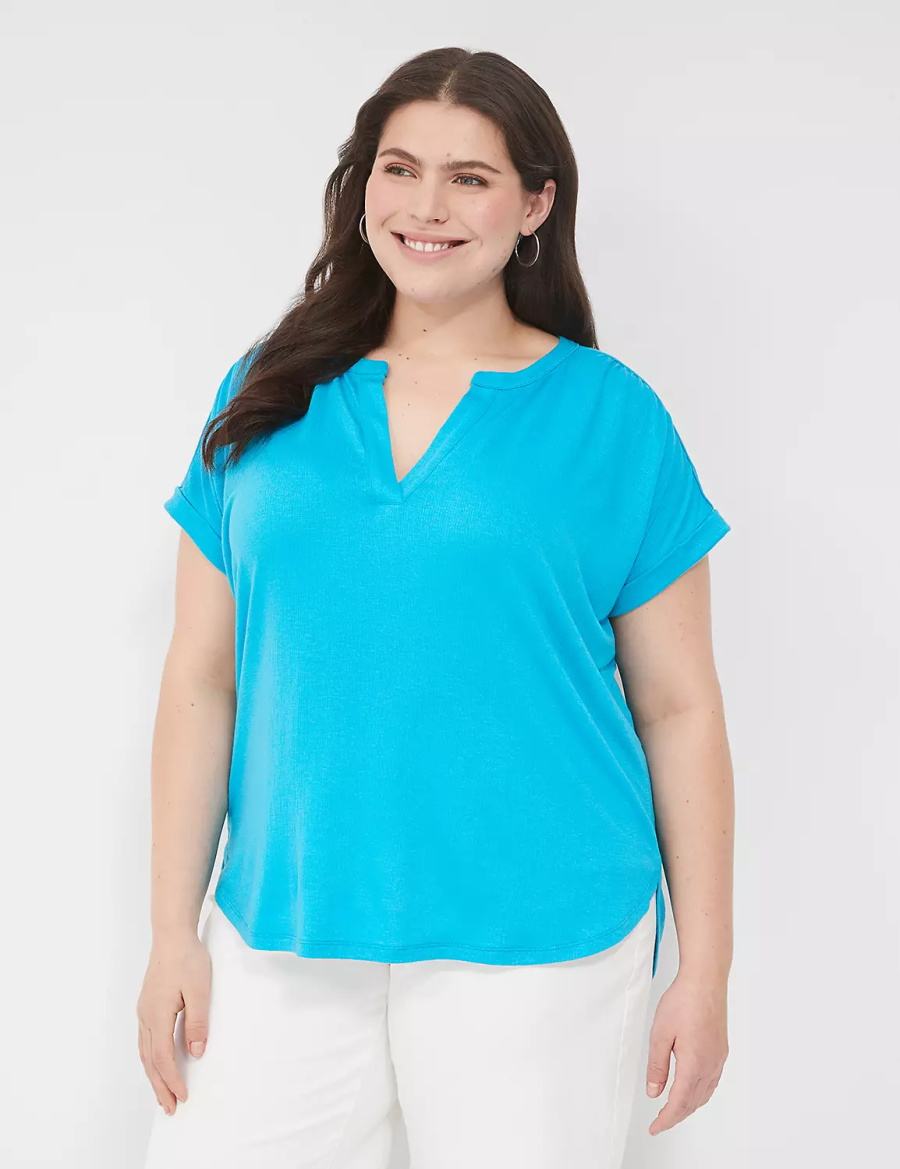 Lane Bryant Relaxed Gauze Notch-Neck Overhemd Dames Blauw | PFO5245BN