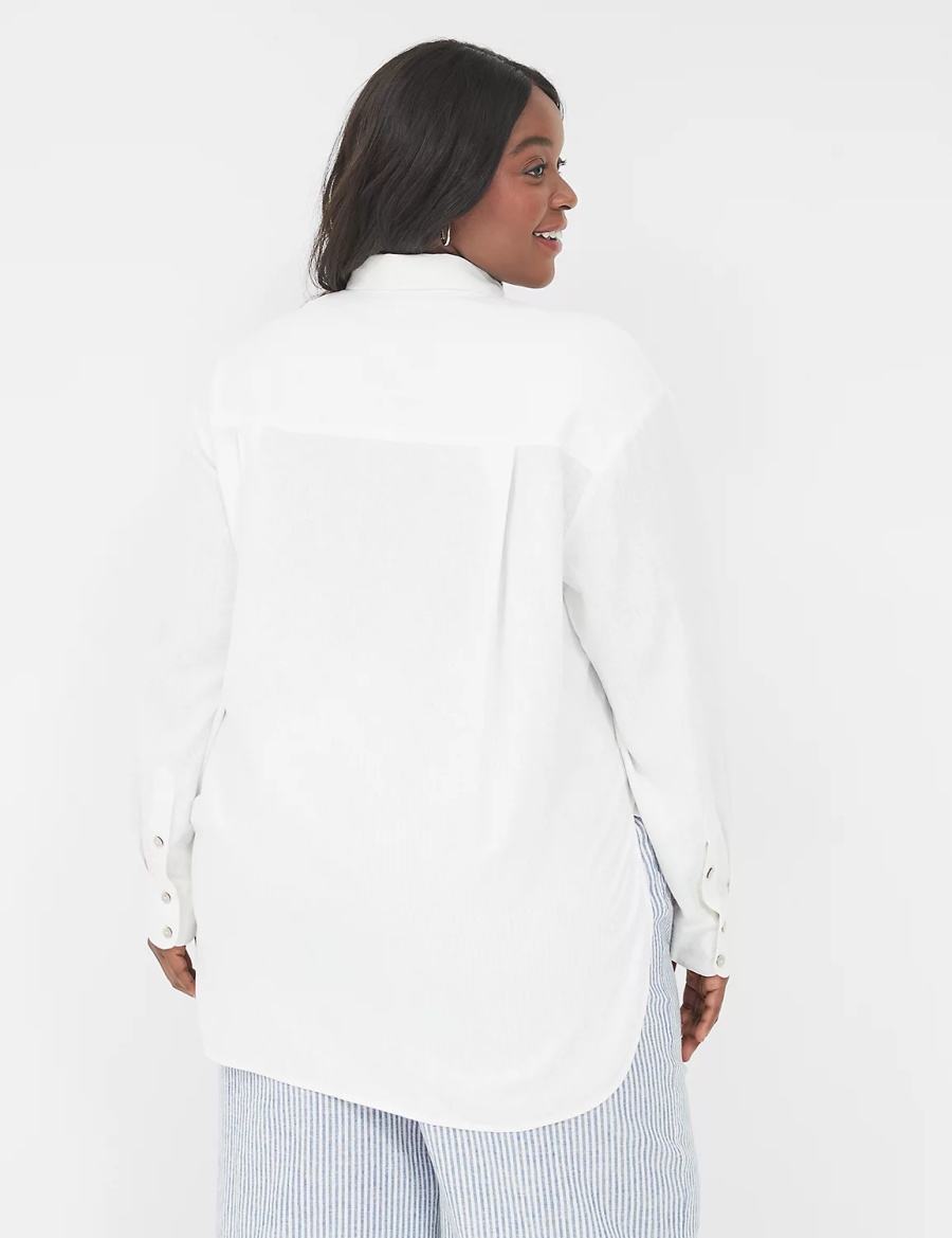 Lane Bryant Relaxed Linen Button-Down Overhemd Dames Wit | HNM5696ZB