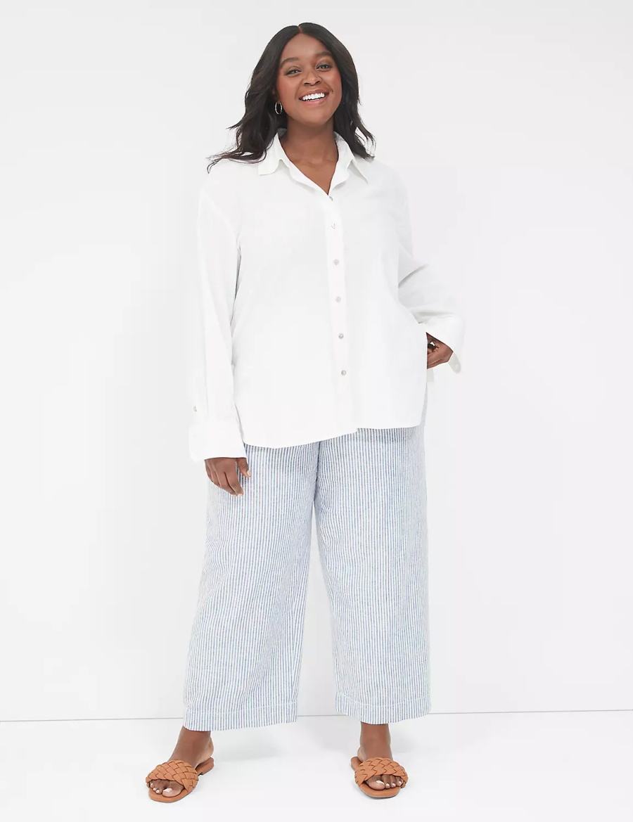 Lane Bryant Relaxed Linen Button-Down Overhemd Dames Wit | HNM5696ZB