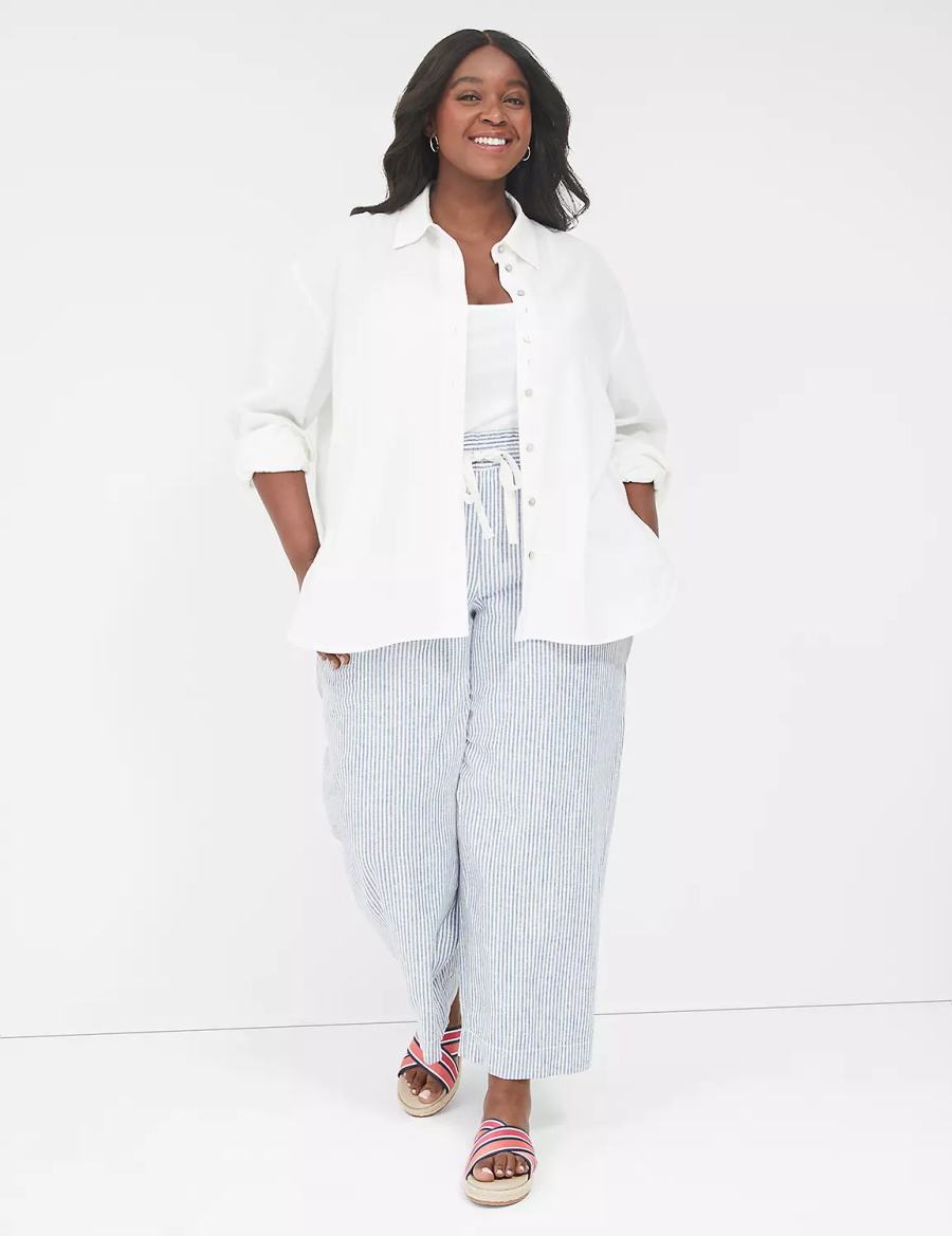 Lane Bryant Relaxed Linen Button-Down Overhemd Dames Wit | HNM5696ZB
