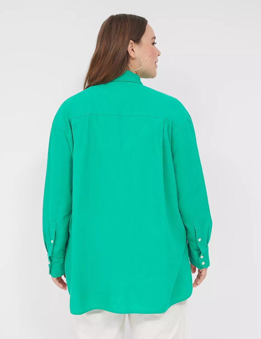 Lane Bryant Relaxed Linen Button-Down Overhemd Dames Turquoise | NSQ9728JB