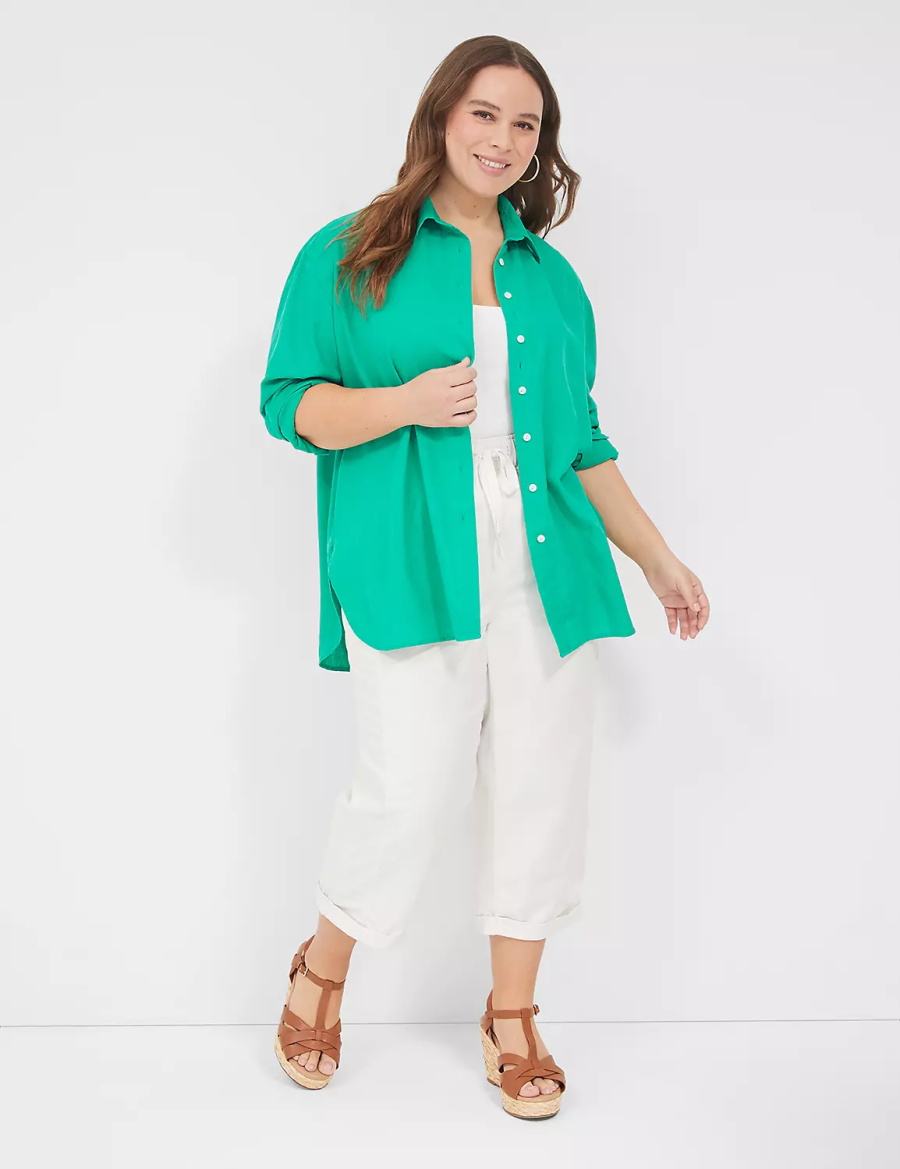 Lane Bryant Relaxed Linen Button-Down Overhemd Dames Turquoise | NSQ9728JB