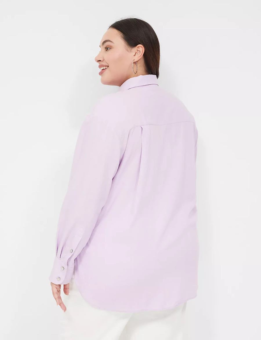 Lane Bryant Relaxed Linen Button-Down Overhemd Dames Paars | GVM7757UN