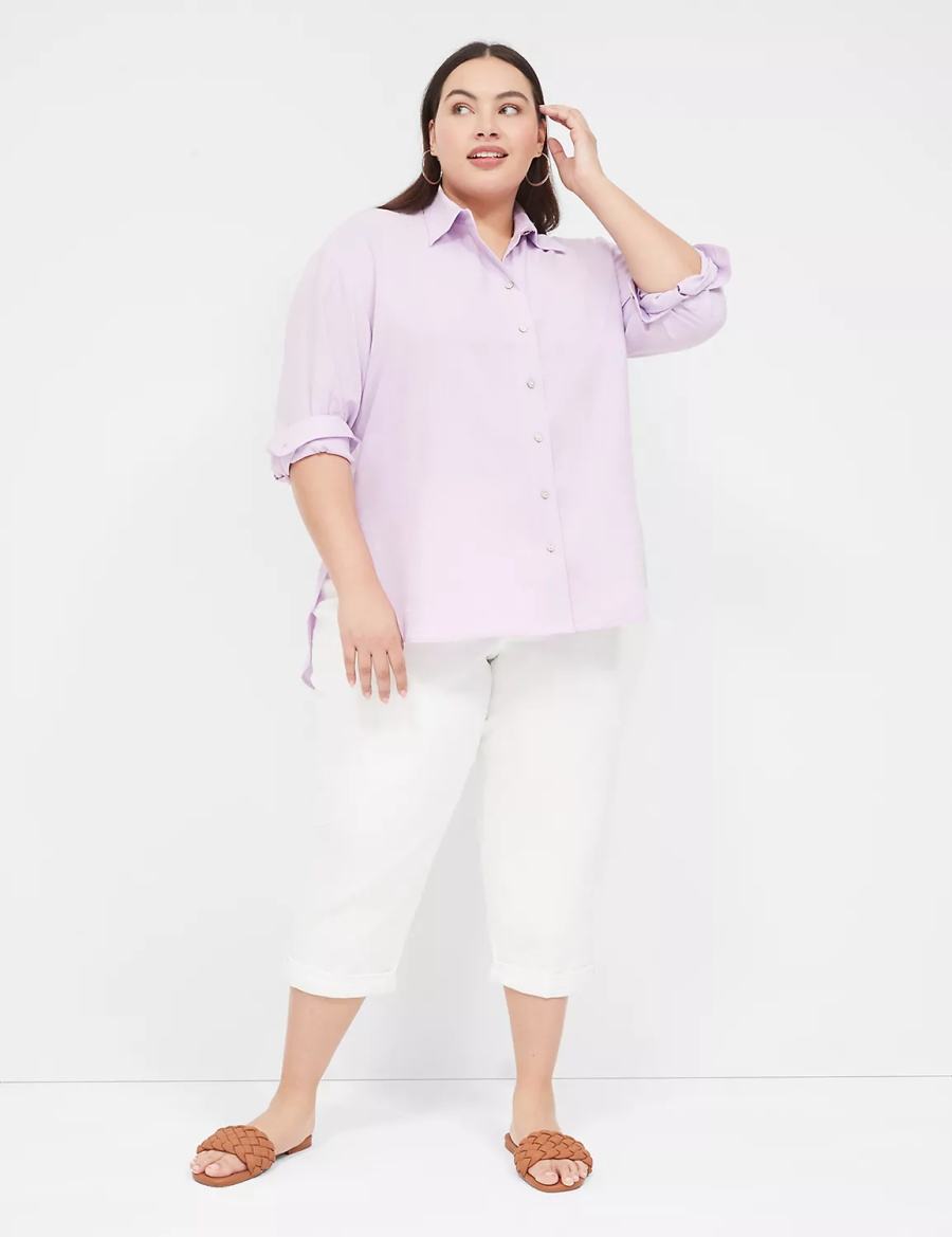 Lane Bryant Relaxed Linen Button-Down Overhemd Dames Paars | GVM7757UN
