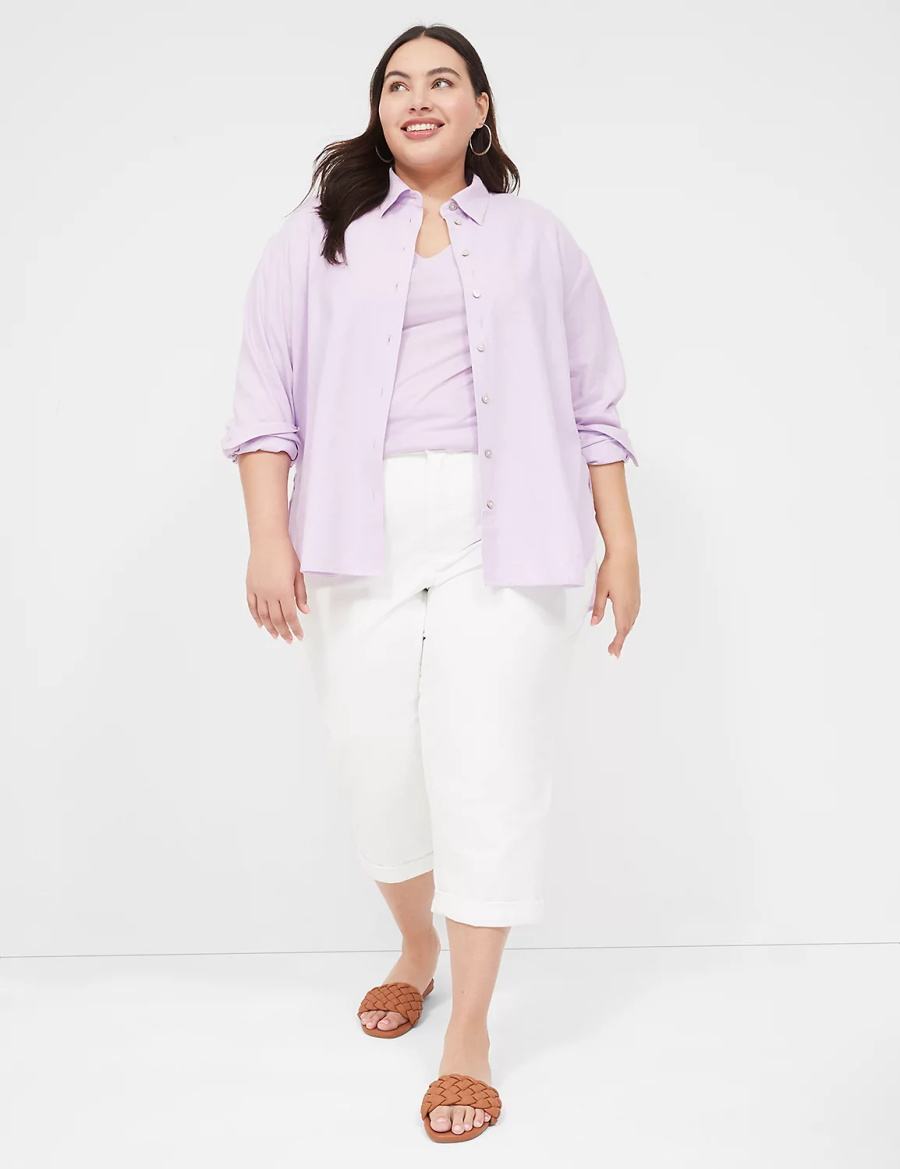 Lane Bryant Relaxed Linen Button-Down Overhemd Dames Paars | GVM7757UN