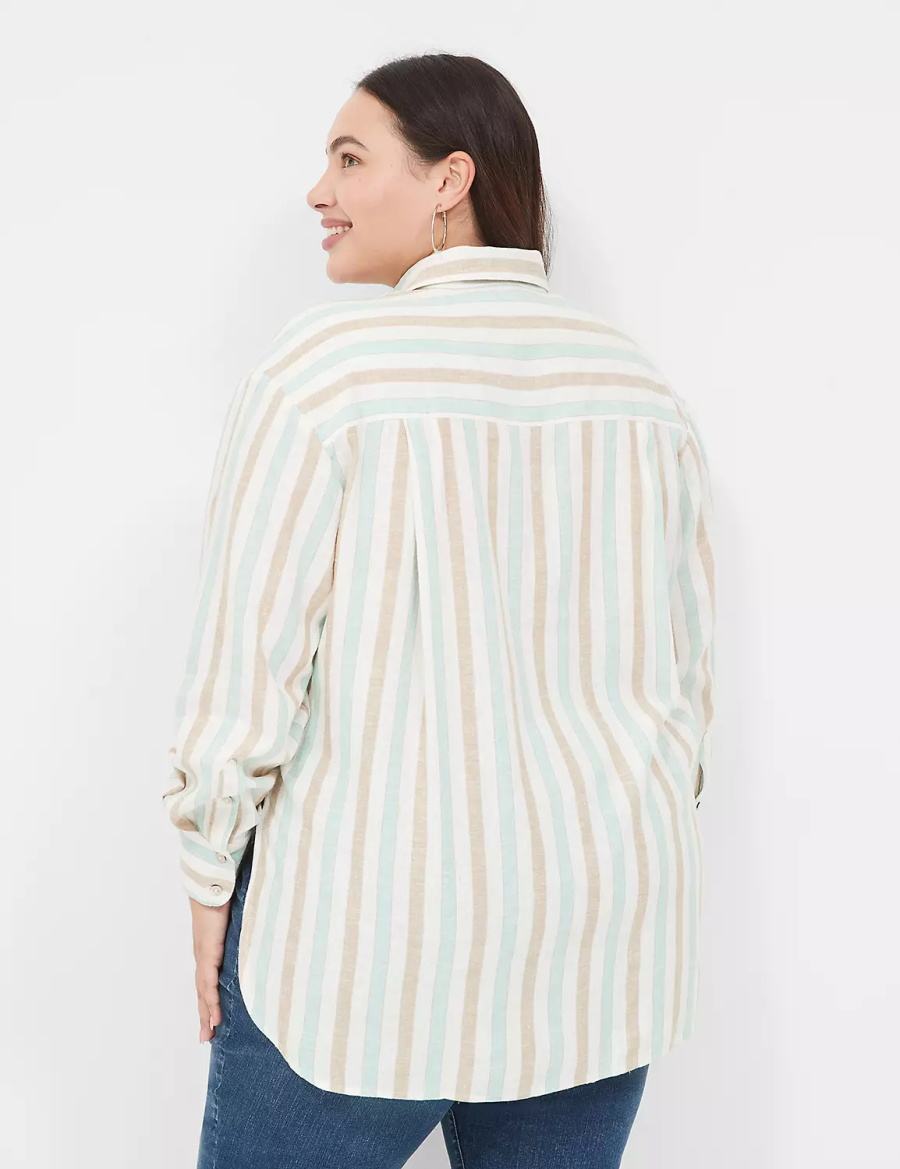 Lane Bryant Relaxed Linen Button-Down Overhemd Dames Wit Gekleurd Strepen | QXA9329DC