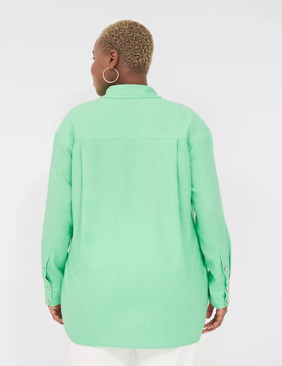 Lane Bryant Relaxed Linen Button-Down Overhemd Dames Lichtgroen | ECN1550OM