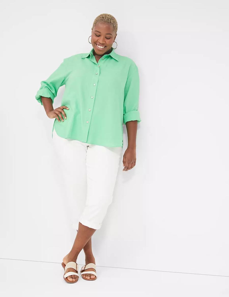 Lane Bryant Relaxed Linen Button-Down Overhemd Dames Lichtgroen | ECN1550OM