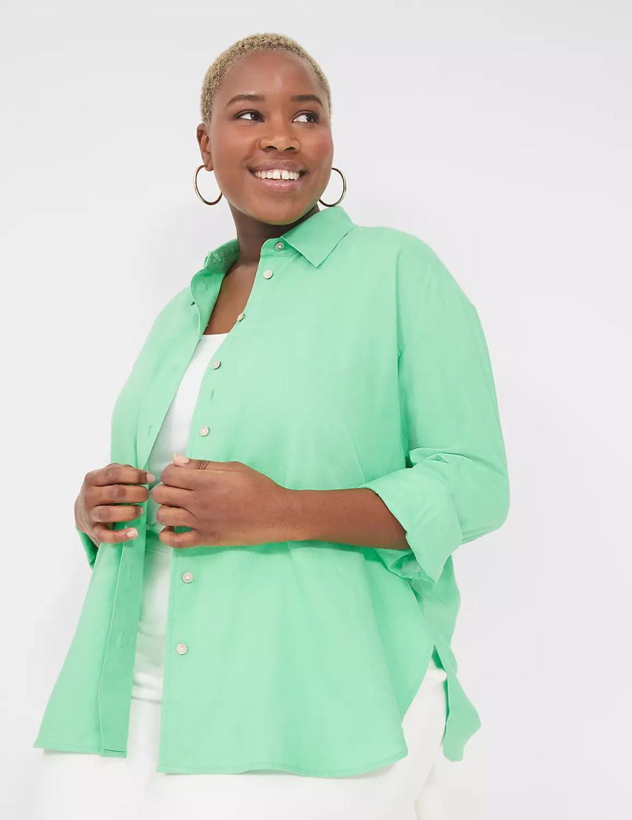Lane Bryant Relaxed Linen Button-Down Overhemd Dames Lichtgroen | ECN1550OM