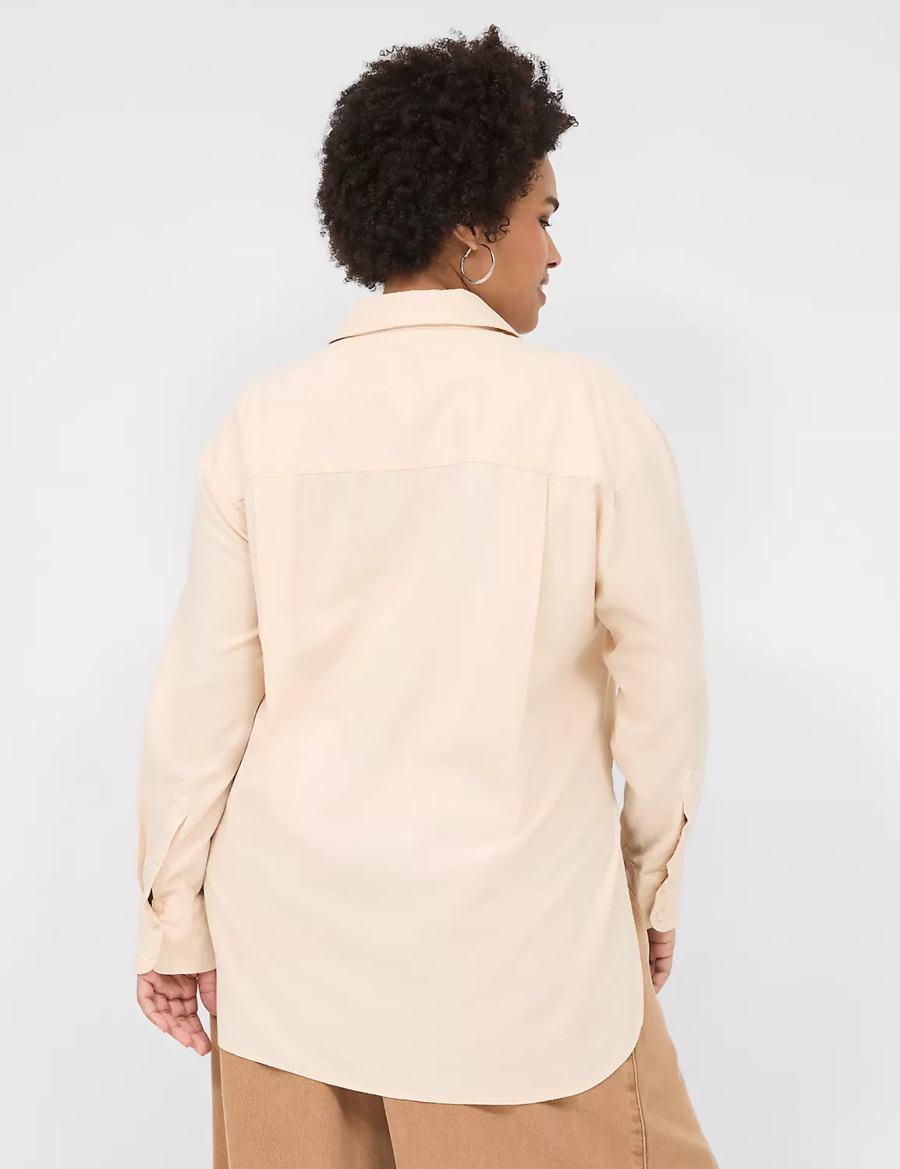 Lane Bryant Relaxed Linen Button-Down Overhemd Dames Grijs Bruin | YXB5167EU