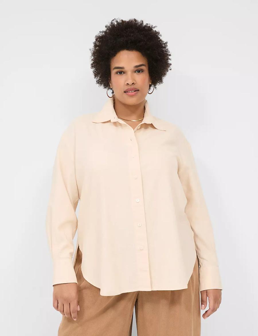 Lane Bryant Relaxed Linen Button-Down Overhemd Dames Grijs Bruin | YXB5167EU